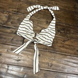 Lauren Ralph Lauren Womens Halter Bikini Top Striped Gold Accents Swimwear‎